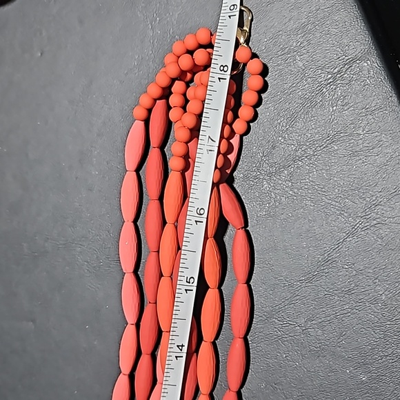 Coral 🎄 Pink Multi Strand Beaded Necklace with Clear Rhinestone - Picture 5 of 6
